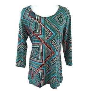 Sweet Clarity Turquoise Geometric Print Top